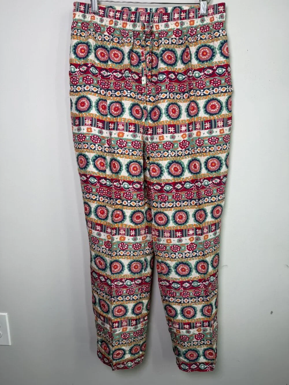 J Peterman Southwest Road Trip Silk Pants Aztec Print Multicolor Boho Sz L